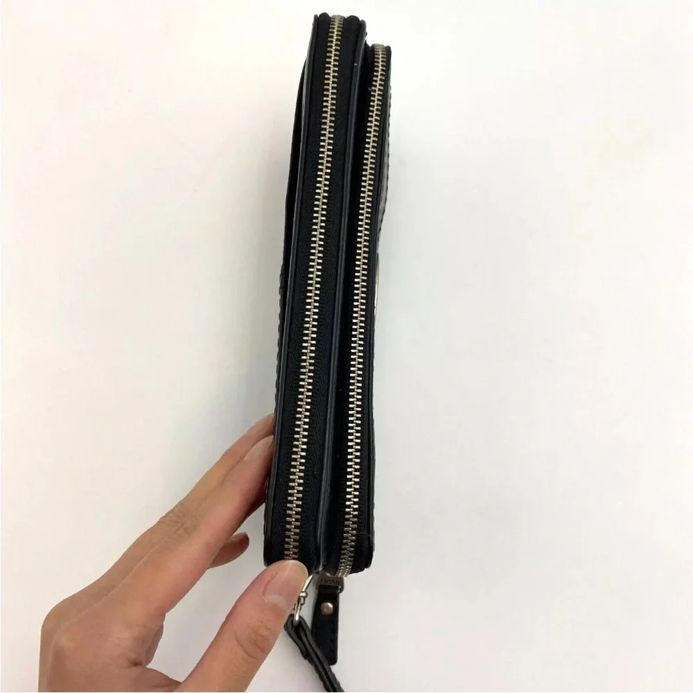 FOSSIL Black Cowhide Leather Clutch Wallet Keyhole Zip Around 8"x4.25" - Picture 4 of 9